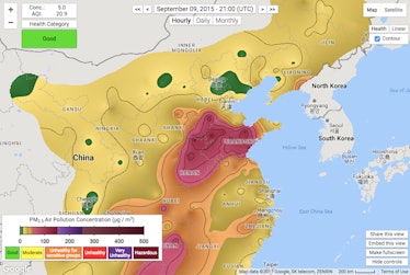 air pollution china Beijing map parade day