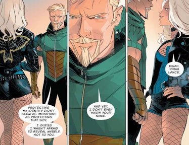 Scenes from Green Arrow Rebirth #1 with Green Arrow and Black Canary