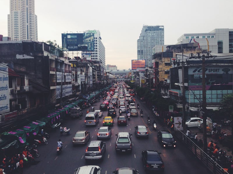 Crowded traffic during a cloudy day