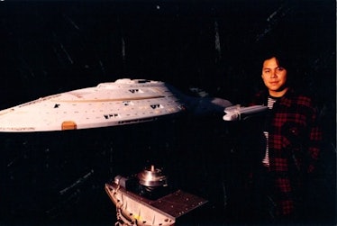 Eric Alba and a spaceship model from Star Trek: Voyager