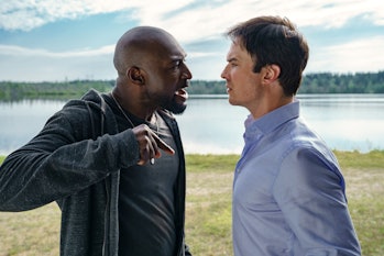 Adrian Holmes as Michael Fayne and Ian Somerhalder Dr. Luther Swann in Netflix's 'V Wars'.