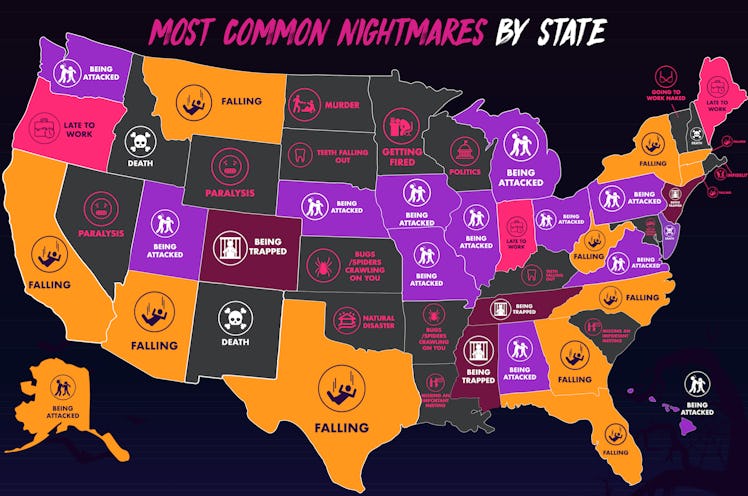 U.S. map that is showing most common nightmares by State
