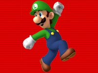 Luigi, the best character in Super Mario Run in front of a red background