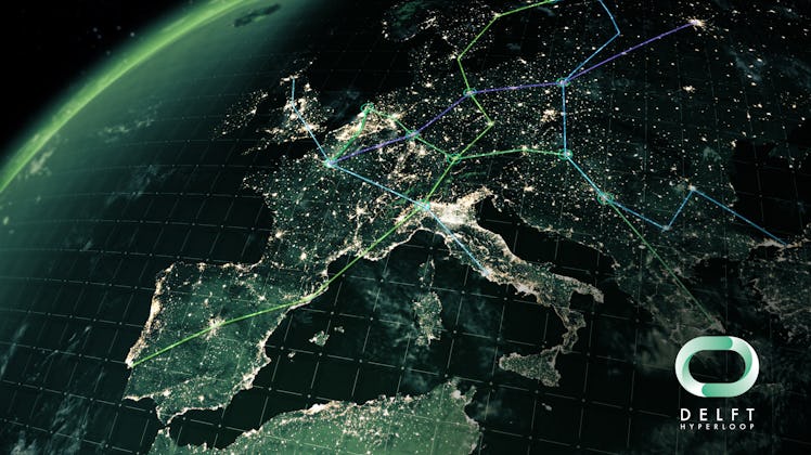 Delft's vision of a European hyperloop network.