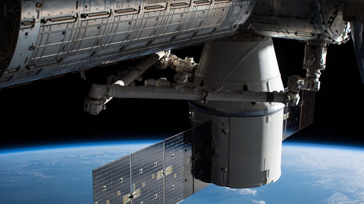 The SpaceX Dragon capsule connected to the ISS before it returned to Earth on January 13, 2018.