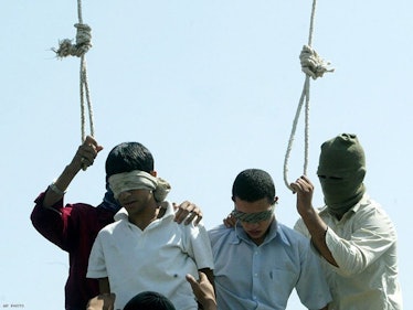 Mahmoud Asgari, 16, and Ayaz Marhoni, 18, publicly hanged in Mashhad, Iran in 2005