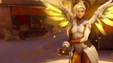 Mercy can fly around the battlefield healing allies and boosting their damage output.