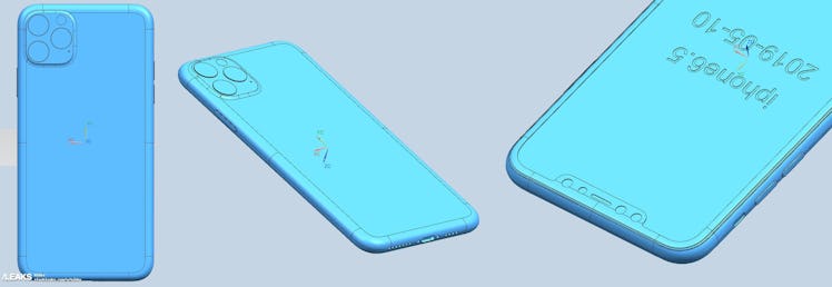 Collage of three blue iPhone 11 models