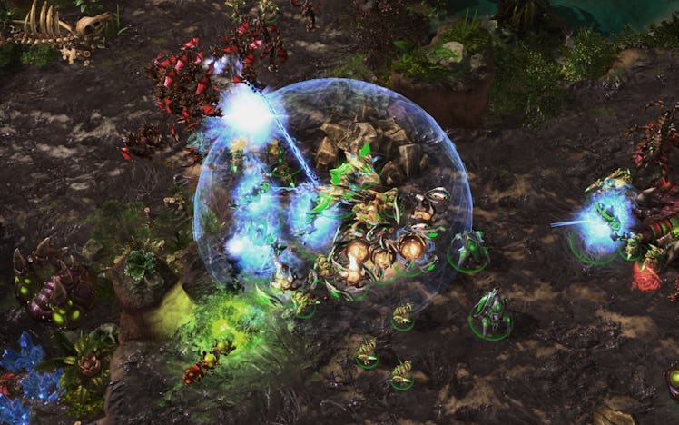 Pictured above, AlphaStar holding its own in a round of *Starcraft II*.