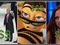 A three-part collage of Donald Trump, Barry B. Benson and Bhad Barbie memes