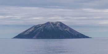 Raikoke as it normally sits, peacefully, as seen from the Sea of  Okhotsk