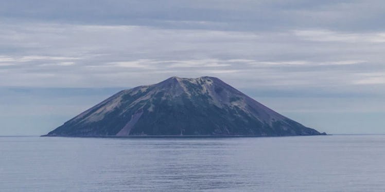 Raikoke as it normally sits, peacefully, as seen from the Sea of  Okhotsk