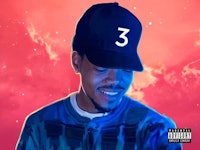 A collage with a portrait of Chance The Rapper and a red background.