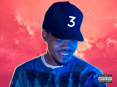 A collage with a portrait of Chance The Rapper and a red background.