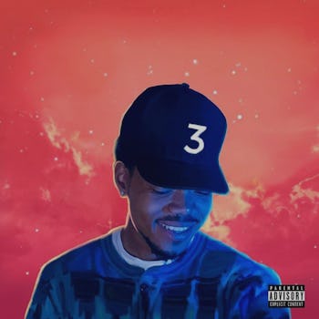 A collage with a portrait of Chance The Rapper and a red background.