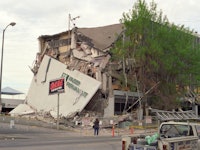 A building that's collapsed as a result of a large earthquake