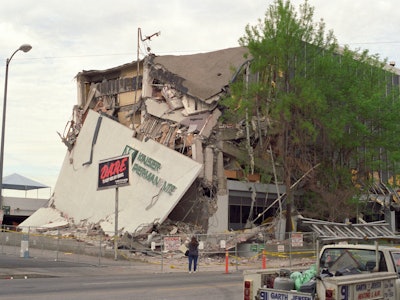 A building that's collapsed as a result of a large earthquake