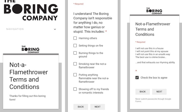 Boring Company terms as outlined.