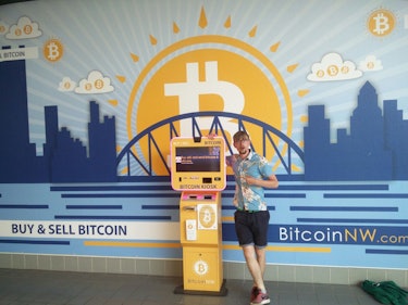 Thomas next to the Bitcoin ATM