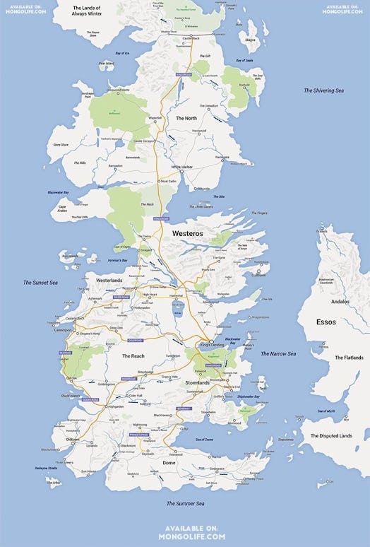 Google Map Westeros geography Game of Thrones