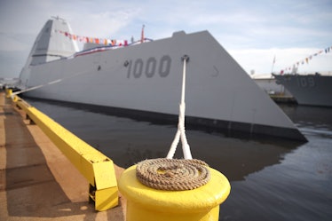 DDG 1000 USS Zumwalt moored to a dock