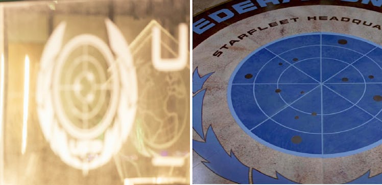 LEFT: The Federation seal in the 'Discovery' finale. RIGHT: The Federation seal in 'Star Trek: The M...