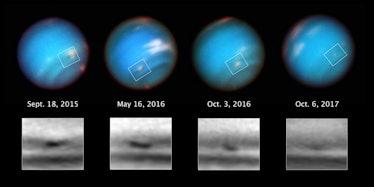 This series of Hubble Space Telescope images taken over two years tracks the demise of a giant dark ...