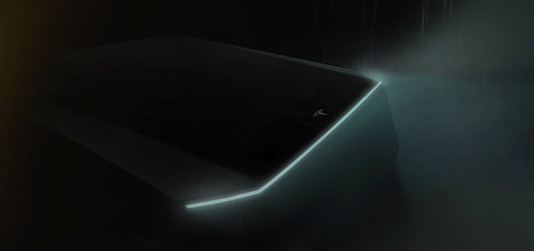 Tesla Cyberpunk Truck lights in dark 