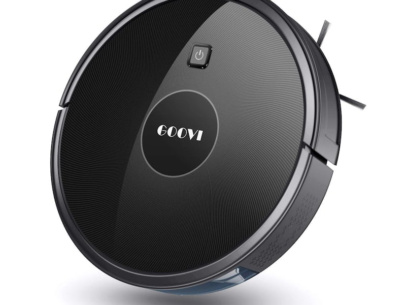 A black Ecovacs Deebot robot vacuum under $200