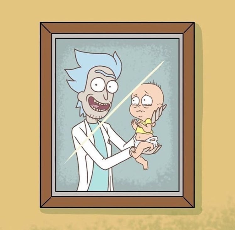 The portrait of Rick and his grandson Morty, hanging in Birdperson's apartment.