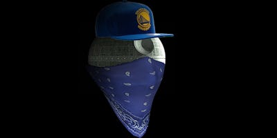 A blue Golden State Warriors cap and a blue bandana