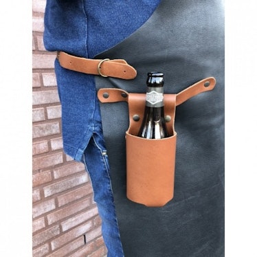 A brown leather bottle holster.