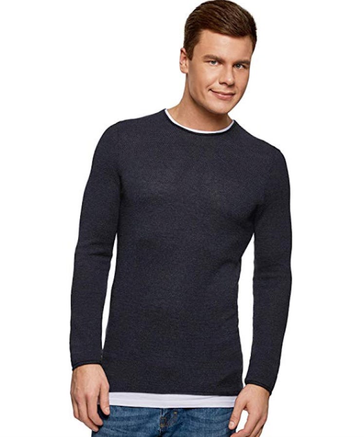 oodji Ultra Men's Round Neck Pullover with Contrast Details