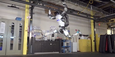 Parkour robot made by Boston Dynamics going for a big jump