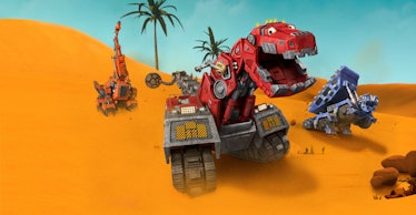 'Dinotrux' illustrated movie image of dinosaur-construction vehicles