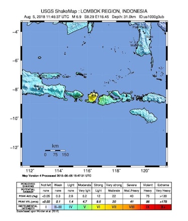 Shake map of Sunday's quake