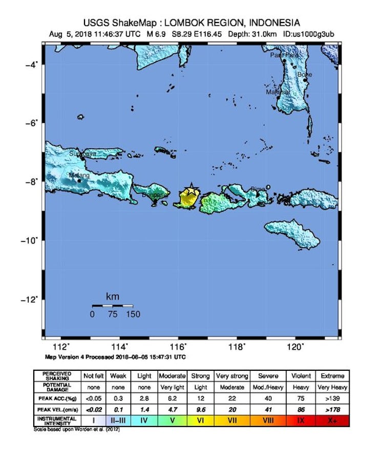 Shake map of Sunday's quake