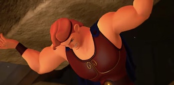 Hercules holds up a crumbling wall when Sora comes to visit in 'Kingdom Hearts III'.