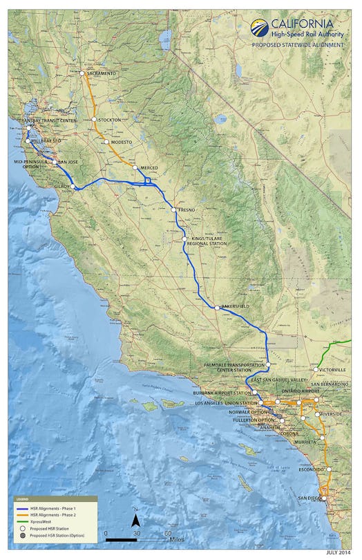 Here;s the proposed path of the California High-Speed Rail. 