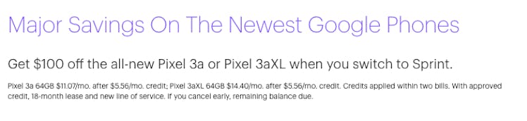 sprint pixel 3a 3a xl google phone deals