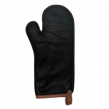 A black leather cooking glove.