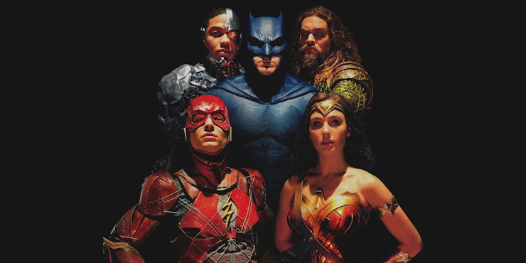 Justice League main characters in front of black background