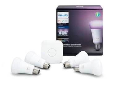 Philips Hue White and Color Ambiance A19 60W Equivalent LED Smart Bulb Starter Kit (4 A19 Bulbs and ...