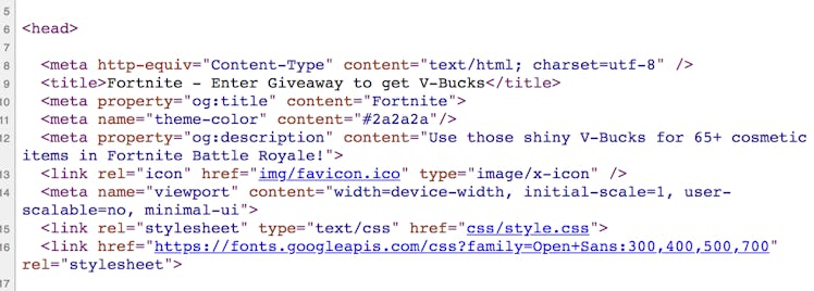 Fake 'Fortnite' Android site source code