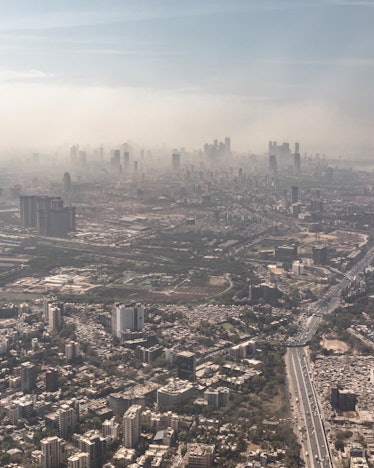 A city covered with smog