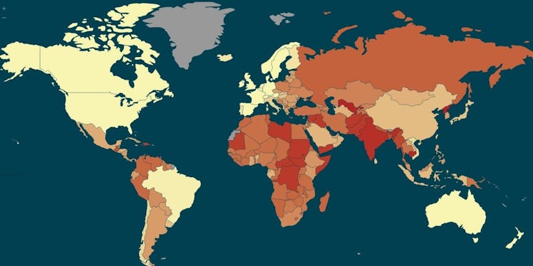 The highest concentration of slavery is in Africa and Southern Asia.