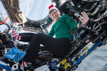 NASA's Peggy Whitson poses for a festive picture in the cupola. 