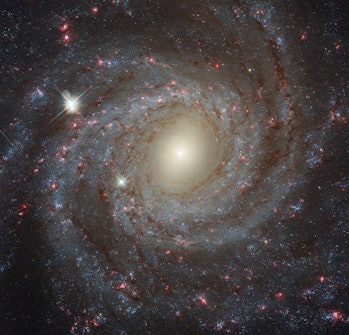 This image of the spiral galaxy NGC 3344, located about 20 million light-years from Earth, is a comp...