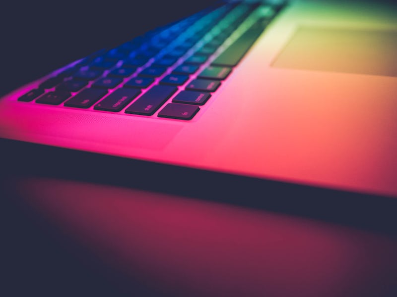 Neon lights on a laptop keyboard