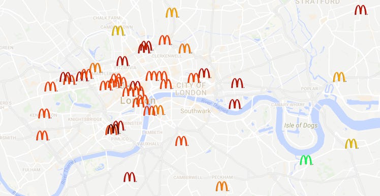 The McDonalds Big Mac Map tracks Big Mac prices through the city of London and around England. 